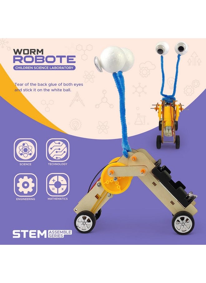 أن أتش آر - مجموعة ملحقات روبوت مختبر العلوم للأطفال من NHR Worm Robote مع عجلات ومحركات وأجزاء خشبية وأدوات - Image 1