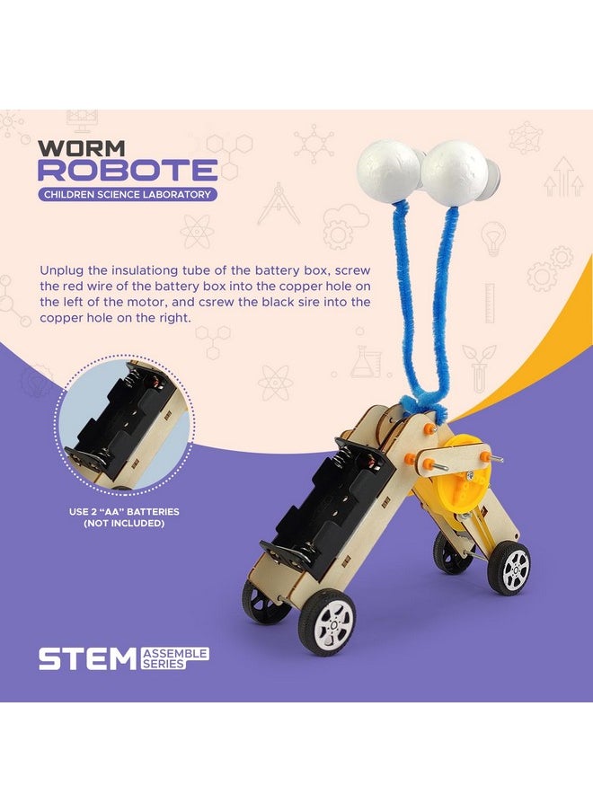 أن أتش آر - مجموعة ملحقات روبوت مختبر العلوم للأطفال من NHR Worm Robote مع عجلات ومحركات وأجزاء خشبية وأدوات - Image 1
