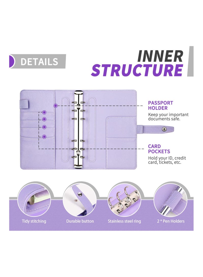 SYOSI Budget Binder with Cash Envelopes, A6 Stitching PU Leather Zipper Envelopes and Sheets, 12pcs for Saving Money, Organizer System - Image 3