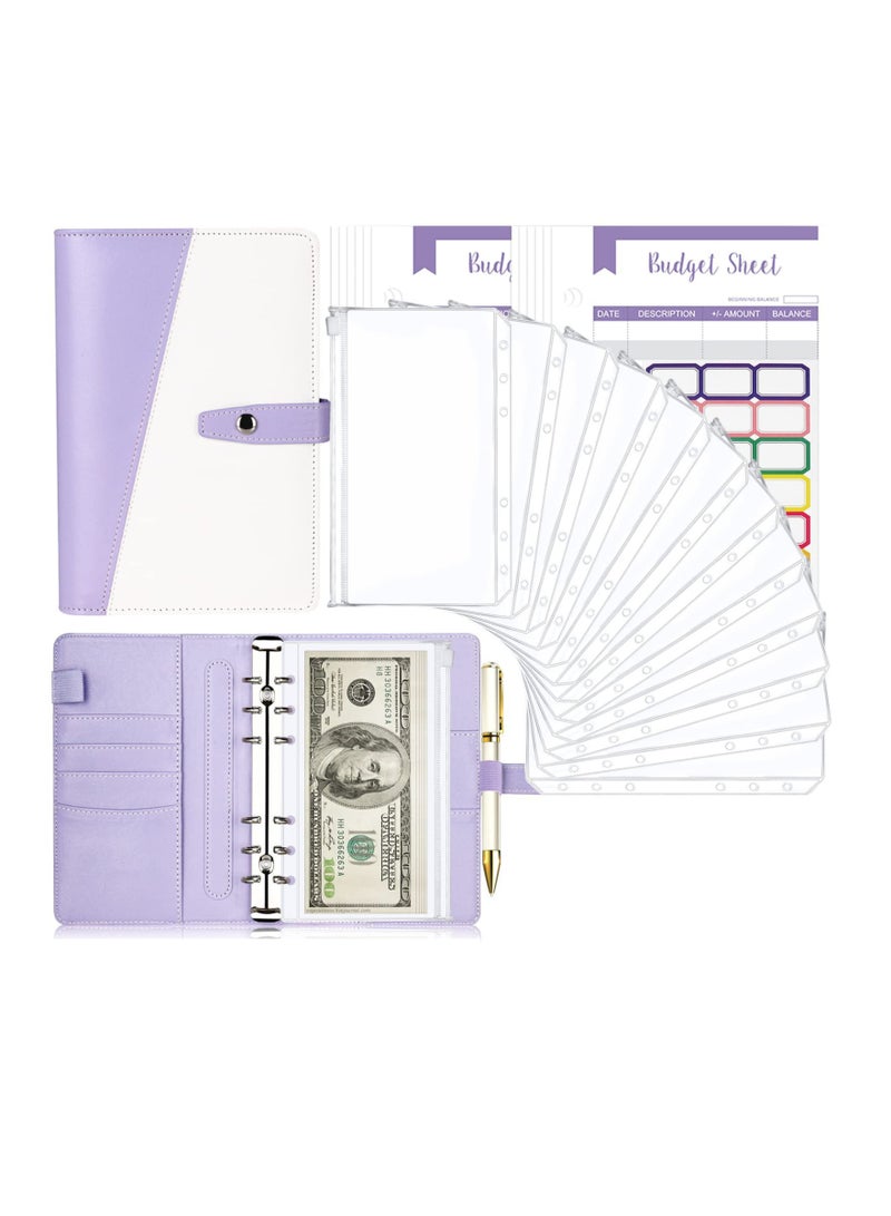 SYOSI Budget Binder with Cash Envelopes, A6 Stitching PU Leather Zipper Envelopes and Sheets, 12pcs for Saving Money, Organizer System - Image 1