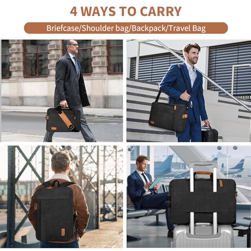 ESTARER Laptop Bag for Men 3 In 1, 17-17.3 Inch Computer Bag Laptop Backpack for Work/Travel/Business, Convertible Messenger Bag Water resistant Canvas Briefcase Backpack (Dark Grey) - Image 2
