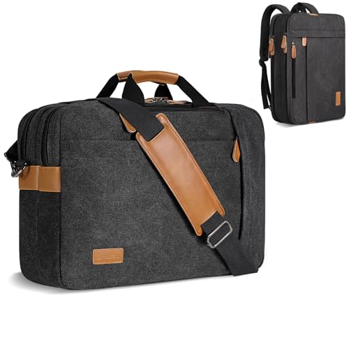 ESTARER Laptop Bag for Men 3 In 1, 17-17.3 Inch Computer Bag Laptop Backpack for Work/Travel/Business, Convertible Messenger Bag Water resistant Canvas Briefcase Backpack (Dark Grey) - Image 1