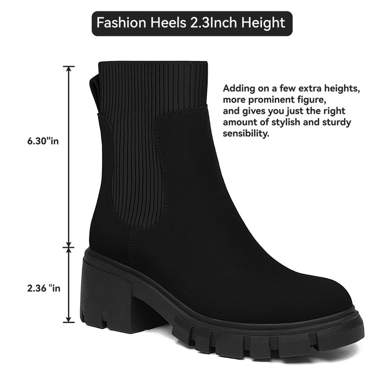 Athlefit Women's Black Chelsea Boots Fall Platform Ankle Boots Slip on Chunky Lug Sole Boots - Image 5