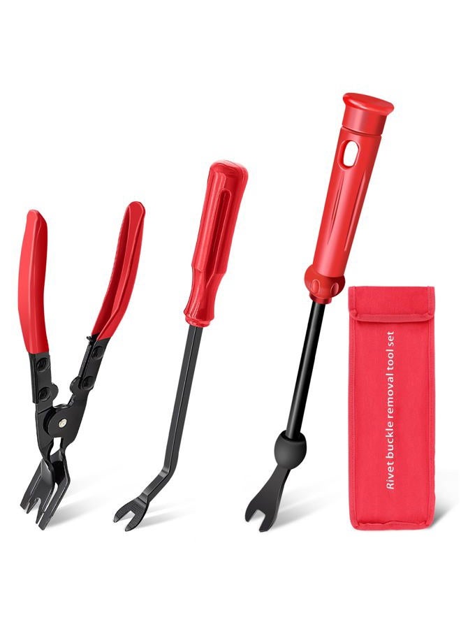 Zecirl 3 Pcs Clip Pliers and Fastener Remover,Clip Removal Tool Panel Clip Removal Pliers Car Trim Rivet Removal Pry Tool Repair Kit for Automotive Door Panel,Upholstery,Dashboard Red - Image 1