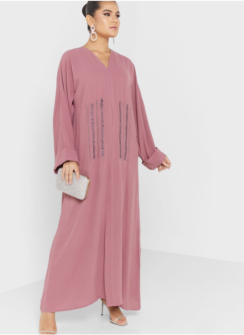 hayas closet - V-Neck Embellished Abaya - Image 1