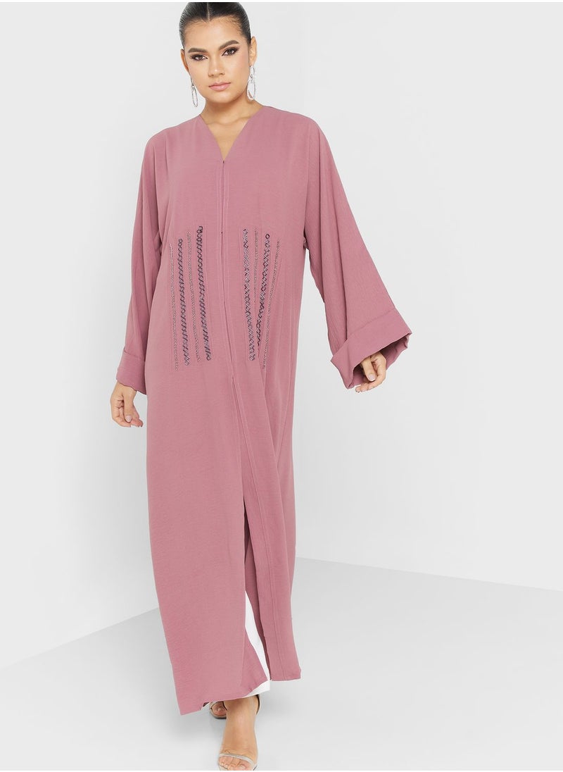 hayas closet - V-Neck Embellished Abaya - Image 1