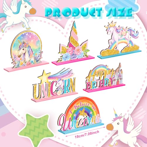 Suzile 6 Pcs Unicorn Birthday Table Wooden Decorations Unicorn Rainbow Birthday Party Table Decor Pink Photo Props Sign for Girls Baby Shower Party Supplies - Image 5