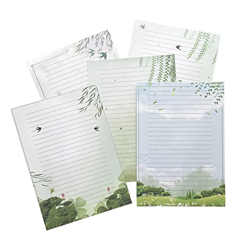 IMagicoo 50 Lined Writing Paper Set, Stationery Paper for Writing Letter, 100 GSM Printer Papers, 5 Different Style (11.7 x 8.26") - Image 1