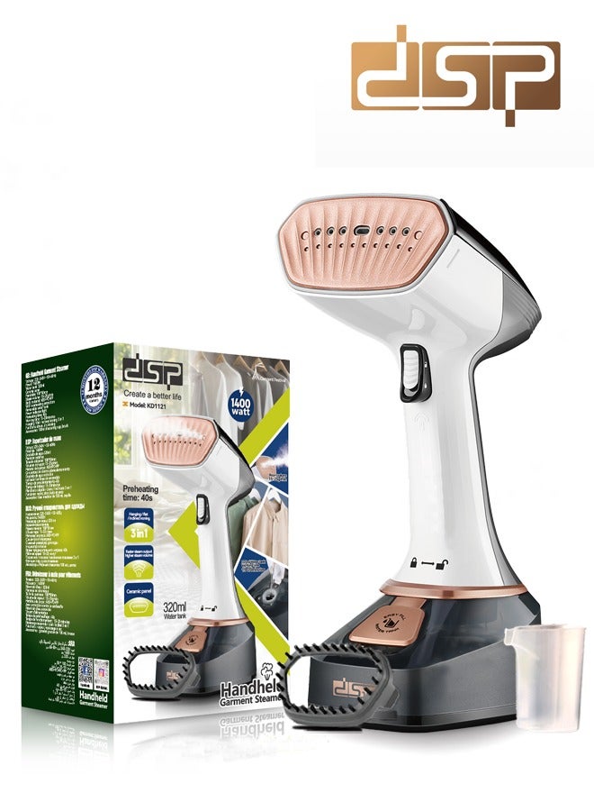 DSP Steamer for Clothes, 1400 Watt Portable Handheld Fabric and Garment Steamer with Fabric Brush & Measuring Cup,40-Second Fast Heat Up,320ml Detachable Water Tank,20 Min Continuous Steam for Powerful Wrinkle Remover for Home, Office and Travel, Black  - Image 1