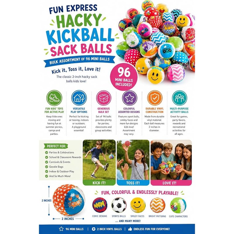 Fun Express Hacky Sack Kick Balls - Bulk Assortment of 100 Mini Balls - Perfect for Indoor or Outdoor Play - Hacky Sack Party Favors - Image 4