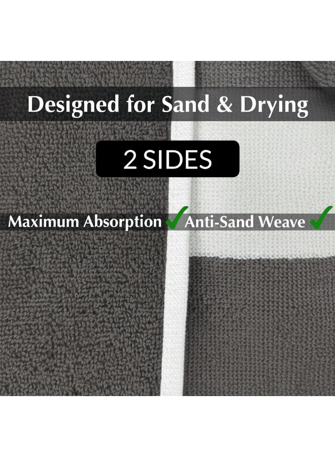 فابينني منشفتا شاطئ فاخرتان كبيرتان الحجم، 90×180 سم، منشفة حمام فاخرة مخططة، منشفة سبا كبيرة الحجم، مقاومة للرمال، منشفة فندقية 5 نجوم، رمادية اللون - Image 5