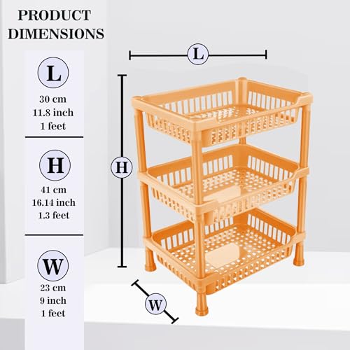 Sulfar Multipurpose Plastic Trolley with Dish Rack for Kitchen Fruit Vegetable Storage Basket Modern Organizer - 3 Layer Stackable Shelf Cart Kitchenware Food, Snacks, Bottles, Toys (Beige) - Image 2