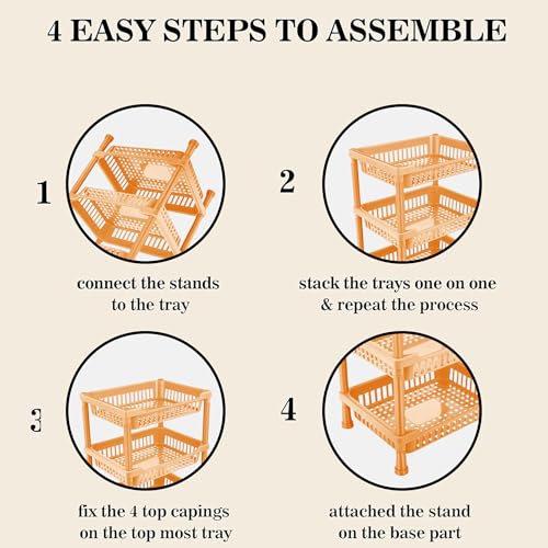 Sulfar Multipurpose Plastic Trolley with Dish Rack for Kitchen Fruit Vegetable Storage Basket Modern Organizer - 3 Layer Stackable Shelf Cart Kitchenware Food, Snacks, Bottles, Toys (Beige) - Image 4