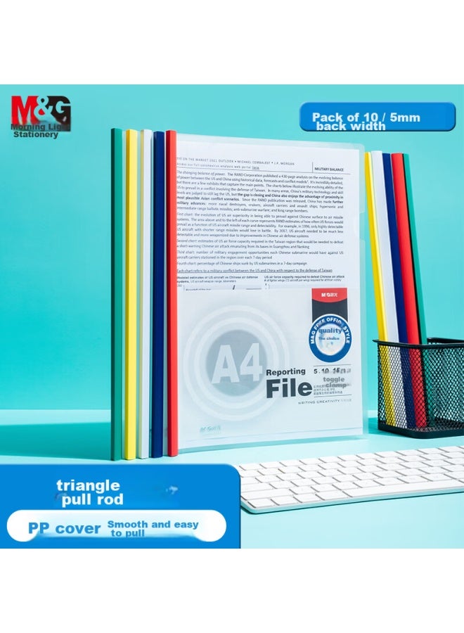 ام اند جي Chenguang A4/5mm ملف وثائق مثلث الشكل بقضيب سحب ملون، مجلد تقارير مكتبي، منظم امتحانات للطلاب، منظم وثائق، علبة تحتوي على 10 Adm94519 - Image 1