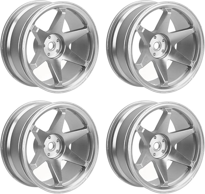 4 قطع من أقراص العجلات المصنوعة من سبائك الألومنيوم CNC باللون الفضي، مقاس 12 مم سداسي، لسيارة RC 1/10 - Image 1