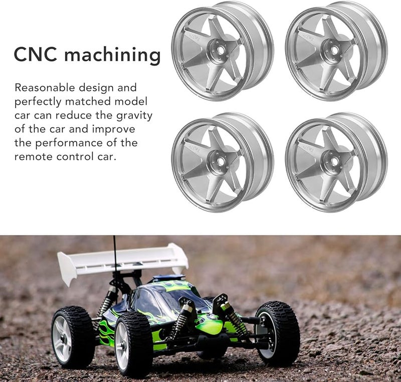 4 قطع من أقراص العجلات المصنوعة من سبائك الألومنيوم CNC باللون الفضي، مقاس 12 مم سداسي، لسيارة RC 1/10 - Image 3