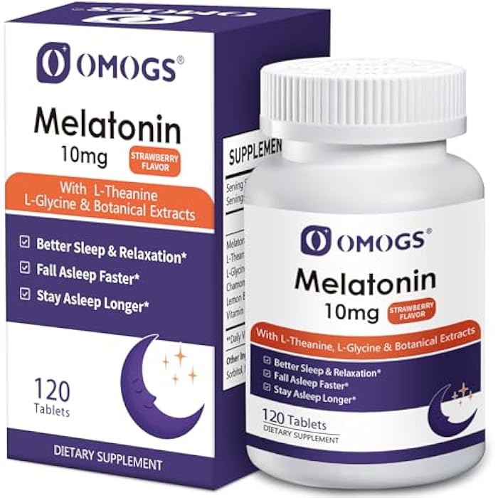 OMOGS Melatonin, Fast Dissolve Melatonin 10mg Tablets, with L-Theanine, L-Glycine & Vitamin, Supports Relaxation & Healthy Sleep Cycles, Strawberry Flavor, 120-Day Supply - Image 1
