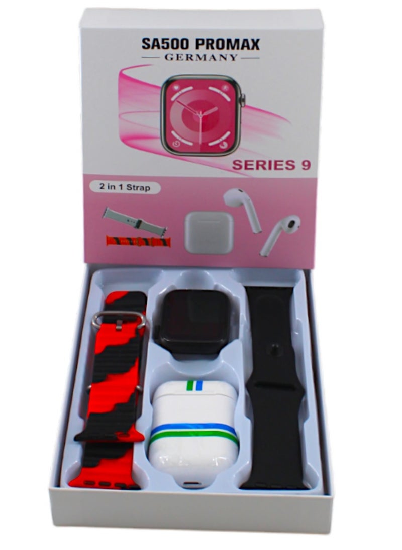 ساعة ذكية Ultra 2 in 1 Series 9 مع حزامين وسماعات أذن لاسلكية تعمل بالبلوتوث