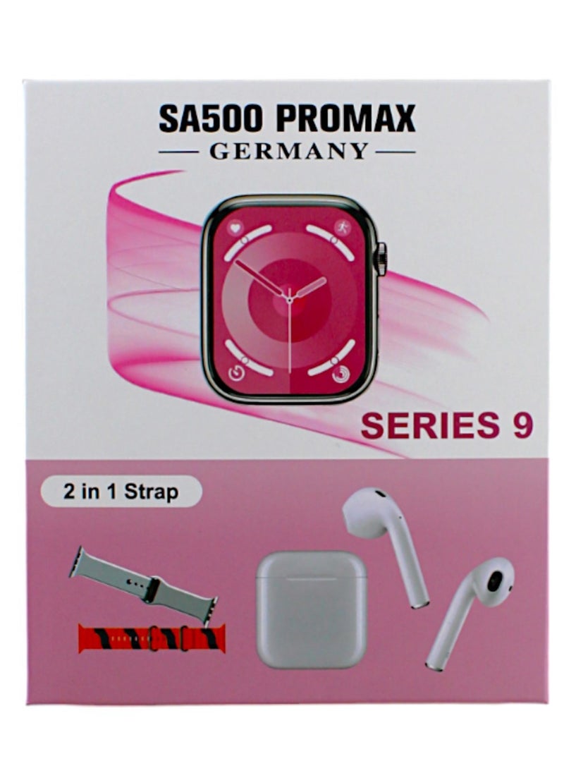 ساعة ذكية Ultra 2 in 1 Series 9 مع حزامين وسماعات أذن لاسلكية تعمل بالبلوتوث