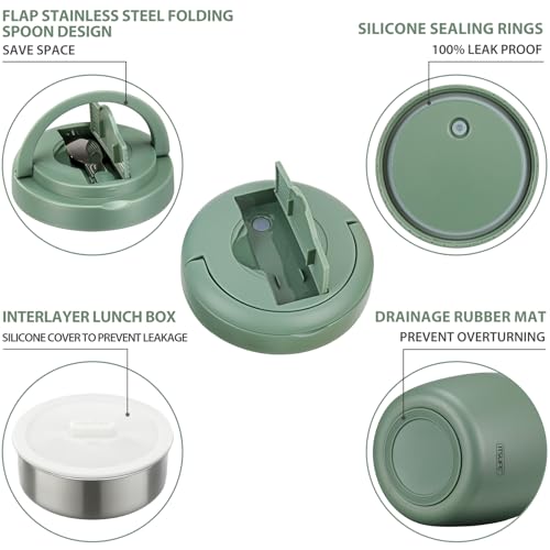 ITSLIFE Soup Thermos for Hot Food Insulated Food Jar 32oz, Vacuum Insulated Stainless Steel Lunch Container - Wide Mouth Thermo for Soup & Food, Insulated lunch box Leakproof Bento Box with Spoon (Green) - Image 4