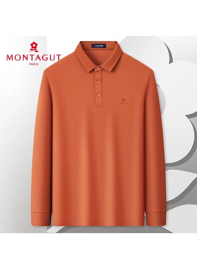 مونتاجوت Montagut قميص بولو طويل الأكمام للرجال مع ياقة من حرير التوت مطرز بلون صافي قميص طويل الأكمام برتقالي M - Image 1