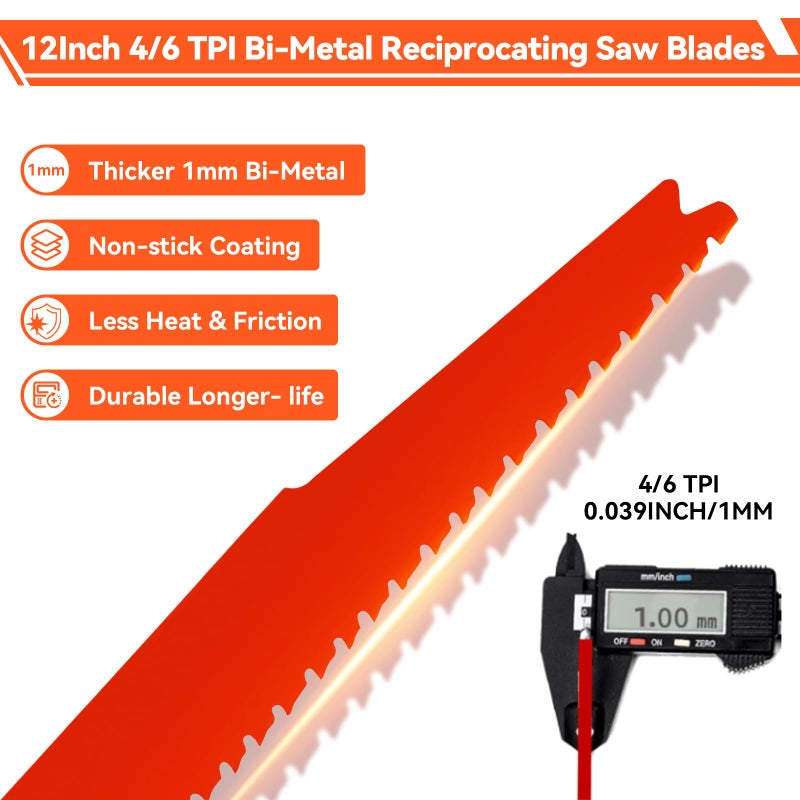 ALEXEX 10 Pack 12 Inch 4/6 TPI Reciprocating Saw Blades for Wood and Nail-Embedded Wood Cutting, Bi-Metal Sawzall Blades for Cutting Nail and PVC Pallets etc, for Diablo Sawzall Blades DS1212BW5 - Image 3