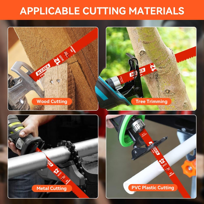 ALEXEX 10 Pack 12 Inch 4/6 TPI Reciprocating Saw Blades for Wood and Nail-Embedded Wood Cutting, Bi-Metal Sawzall Blades for Cutting Nail and PVC Pallets etc, for Diablo Sawzall Blades DS1212BW5 - Image 5