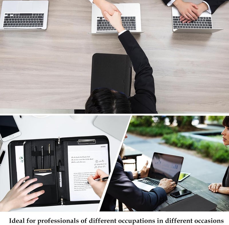 Procase Portfolio Business Padfolio Folder with Handle and Zipper, Conference Meeting Executive File Legal Document Organizer with Pockets Letter Size A4 Writing Pad Notepad Padfolio -Allblack - Image 5