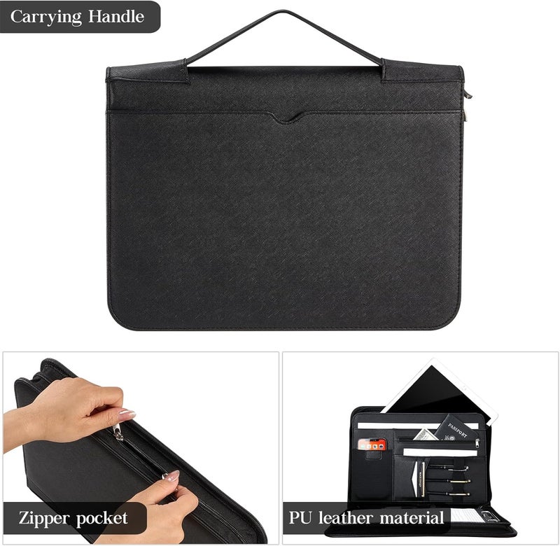 Procase Portfolio Business Padfolio Folder with Handle and Zipper, Conference Meeting Executive File Legal Document Organizer with Pockets Letter Size A4 Writing Pad Notepad Padfolio -Allblack - Image 2
