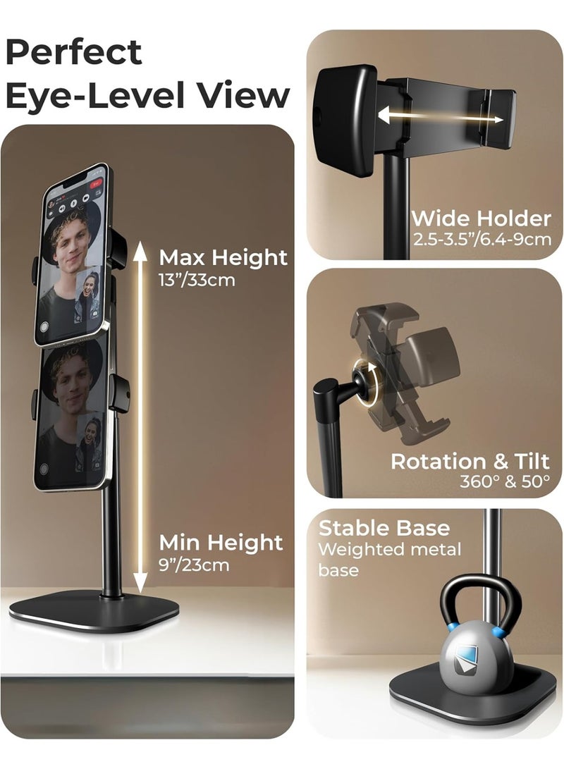 حامل هاتف ChatStand قابل للتعديل للمكتب، حامل جوال قابل للطي مع تعديل الارتفاع وزاوية الرؤية، قاعدة مانعةلانزلاق، متوافق مع هواتفلللل iPhone وسامسونج وأجهزة أندرويد – أسود ليلي - Image 2