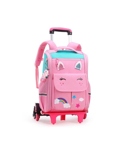 حقيبة ظهر بعجلات للبنات، حقيبة ظهر مدرسية مقاس 16 بوصة بعجلات، حقيبة ظهر قابلة للفصل مع عربة لسفر البنات إلى المدرسة، للأعمار من 5 إلى 9 سنوات، (وردي، 5100)