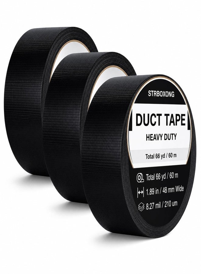 STRBOXONG Black Duct Tape Heavy Duty, 8.27 Mil Thick, 3 Rolls Strong Waterproof Cloth Backed Tape for Industrial Repair, Sealing, Bundling, Packing, Garage, Workshop and DIY, 1.89 in x 66 yd Total - Image 1