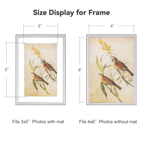 Fkvat 4x6 Picture Frame Set of 4, Matted Silver Simple Modern Brushed Thin Aluminum Metal Photo Frame Fits 3x5 with Mat or 4 x 6 without Mat Vertical and Horizontal for Tabletop and Wall Mounting - Image 2