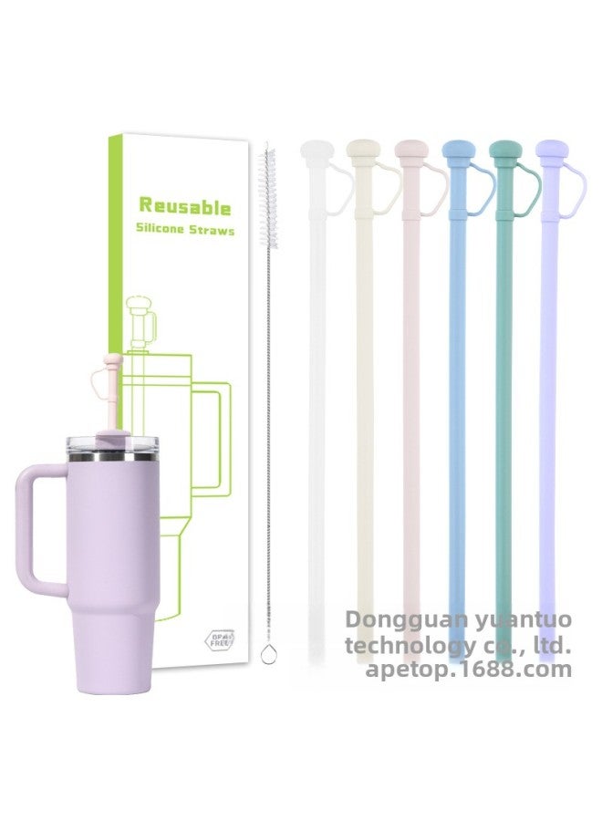 Food Grade Silicone Straw Stanley Cup Ice Cup Universal Straight Tube Straw Environmental Protection Straw With Straw Cap-Colors:Brush A Straw  - Image 1