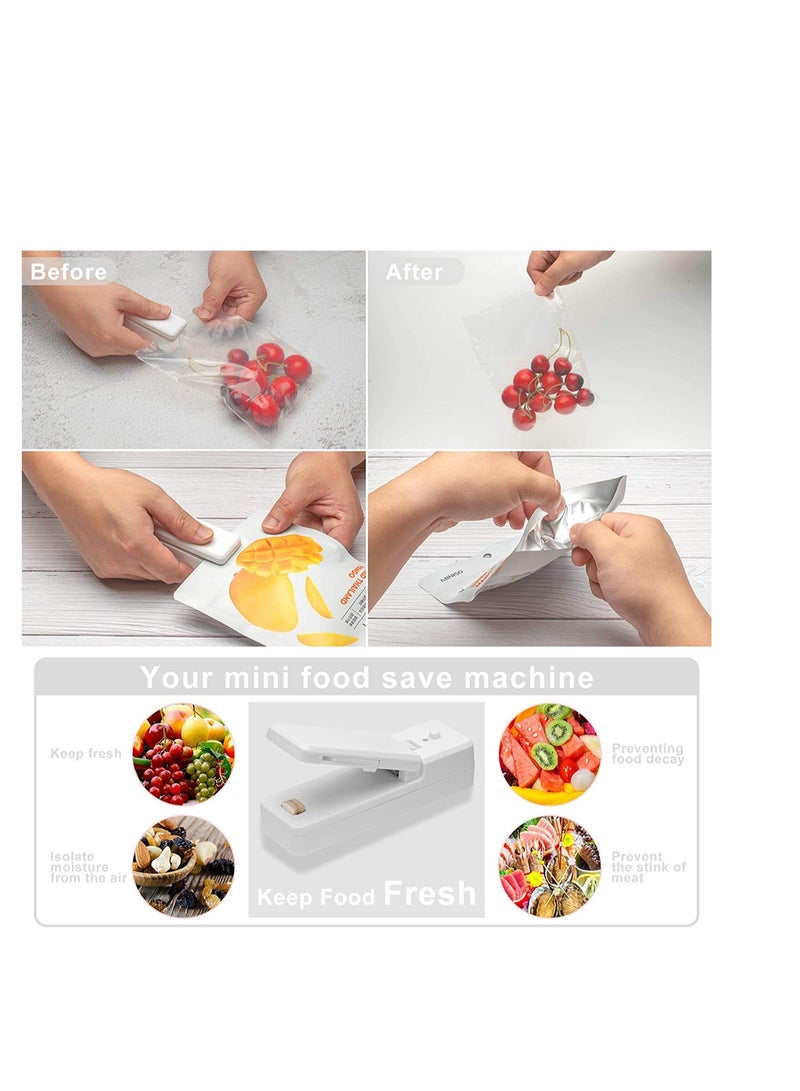 SYOSI Mini Bag Sealer - 2 in 1 Portable Handheld Vacuum Heat Sealers  Cutter - Sealing Machine for Plastic Bags Storage Snack Cookies Freshness Kitchen Food (White) - Image 2
