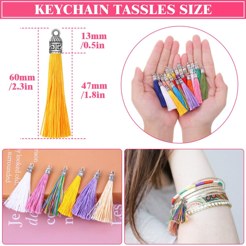 Caffox Tassels for Jewelry Making, 120PCS Keychain Tassel Charms Bulk, Silky Handmade Tassels for Earrings Bracelets Necklaces and DIY Craft - Image 3