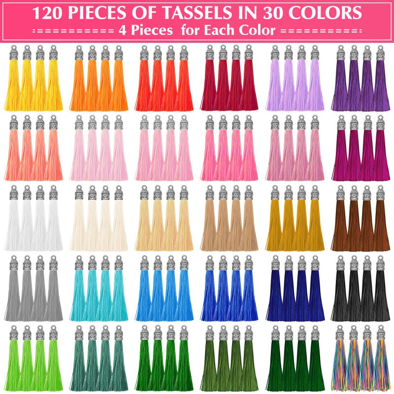 Caffox Tassels for Jewelry Making, 120PCS Keychain Tassel Charms Bulk, Silky Handmade Tassels for Earrings Bracelets Necklaces and DIY Craft - Image 2