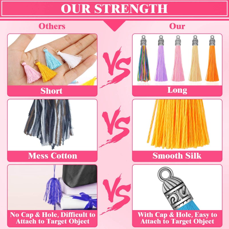 Caffox Tassels for Jewelry Making, 120PCS Keychain Tassel Charms Bulk, Silky Handmade Tassels for Earrings Bracelets Necklaces and DIY Craft - Image 5