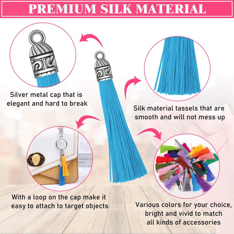 Caffox Tassels for Jewelry Making, 120PCS Keychain Tassel Charms Bulk, Silky Handmade Tassels for Earrings Bracelets Necklaces and DIY Craft - Image 4