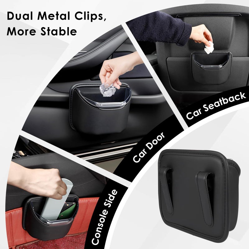 PIFOOG Small Car Trash Can for Side Door Back Seat Leather Leakproof Removable Liner Clip On Automotive Garbage Bin Compact Auto Trashcan Multipurpose Storage Organizer Container 0.22 Gal - Image 3
