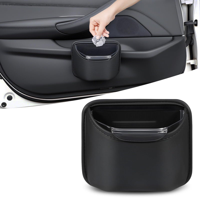PIFOOG Small Car Trash Can for Side Door Back Seat Leather Leakproof Removable Liner Clip On Automotive Garbage Bin Compact Auto Trashcan Multipurpose Storage Organizer Container 0.22 Gal - Image 1