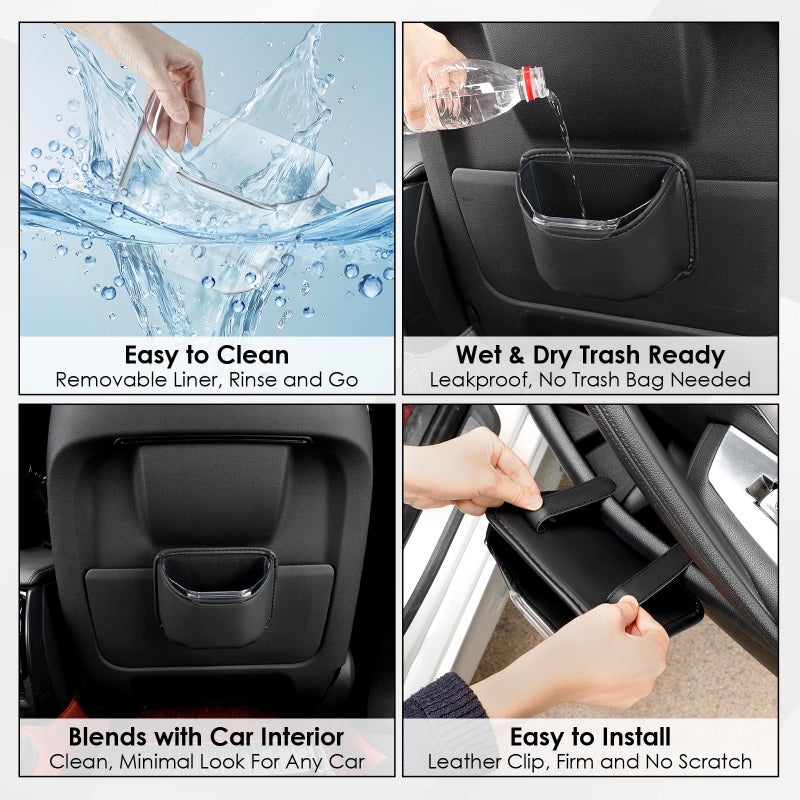 PIFOOG Small Car Trash Can for Side Door Back Seat Leather Leakproof Removable Liner Clip On Automotive Garbage Bin Compact Auto Trashcan Multipurpose Storage Organizer Container 0.22 Gal - Image 4