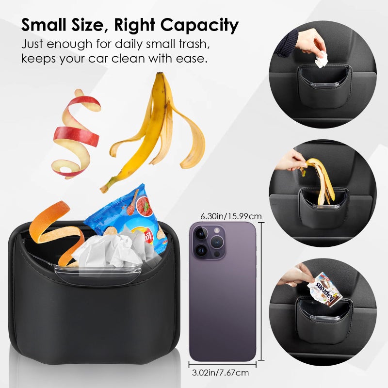 PIFOOG Small Car Trash Can for Side Door Back Seat Leather Leakproof Removable Liner Clip On Automotive Garbage Bin Compact Auto Trashcan Multipurpose Storage Organizer Container 0.22 Gal - Image 5