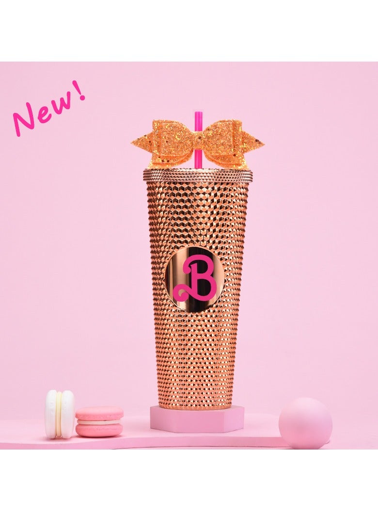 زد Double sippy cup 710ml electroplated Champagne B (printed)- Bow style 