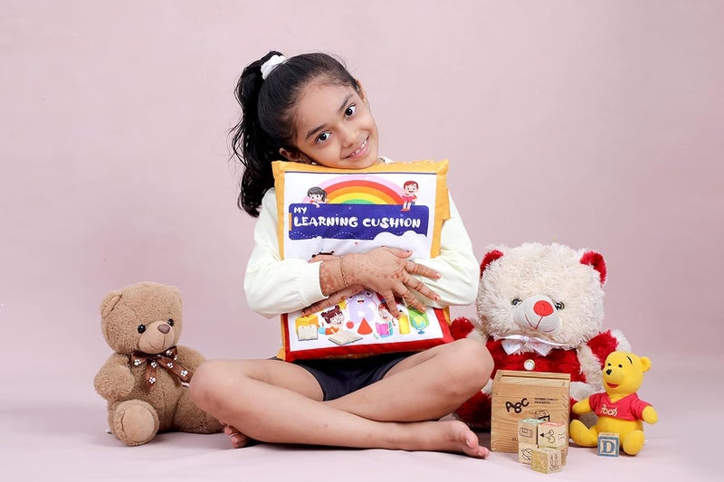 Keshav Creation Learning Cushion Pillow Book Kids with English | Alphabet, Numbers, Animal Names | Kids Learning Toys (Gold) - Image 5