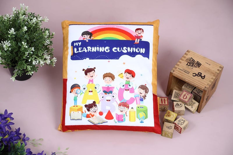 Keshav Creation Learning Cushion Pillow Book Kids with English | Alphabet, Numbers, Animal Names | Kids Learning Toys (Gold) - Image 1