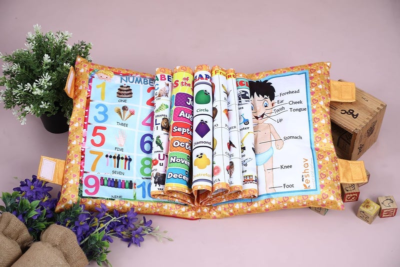 Keshav Creation Learning Cushion Pillow Book Kids with English | Alphabet, Numbers, Animal Names | Kids Learning Toys (Gold) - Image 2