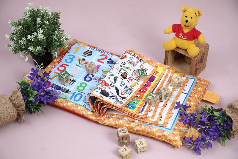 Keshav Creation Learning Cushion Pillow Book Kids with English | Alphabet, Numbers, Animal Names | Kids Learning Toys (Gold) - Image 3