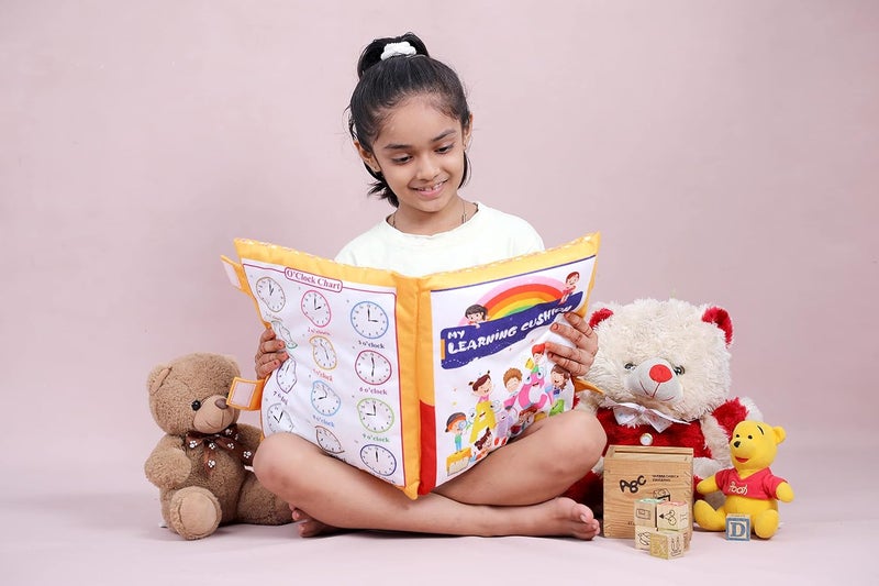 Keshav Creation Learning Cushion Pillow Book Kids with English | Alphabet, Numbers, Animal Names | Kids Learning Toys (Gold) - Image 4