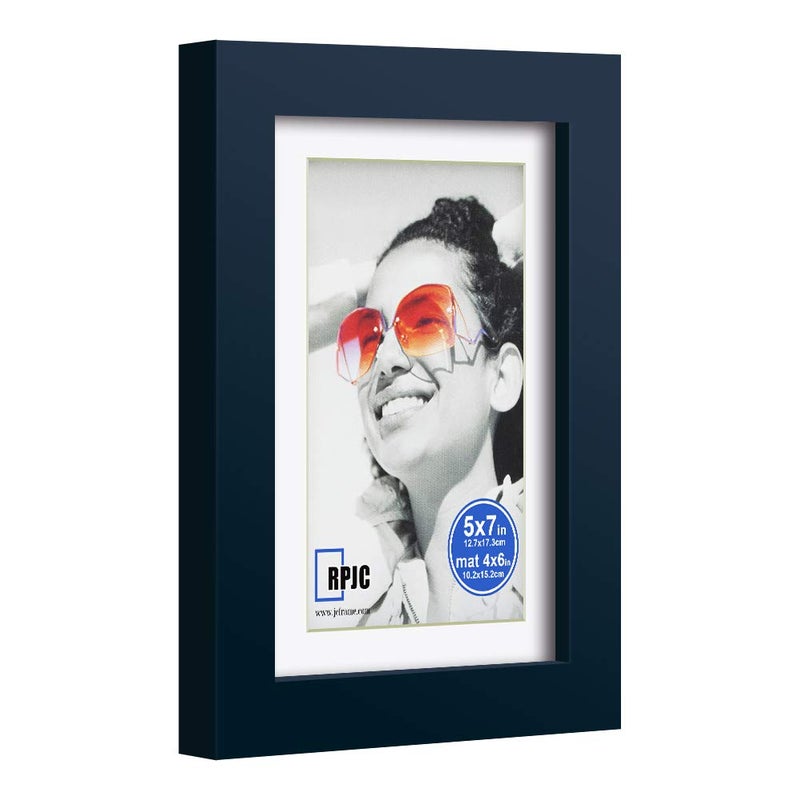 RPJC 5x7 inch Picture Frame Made of Solid Wood and High Definition Glass Display Picture 4x6 with Mat or 5x7 Without Mat for Wall Mounting Photo Frames Jazz Blue - Image 2